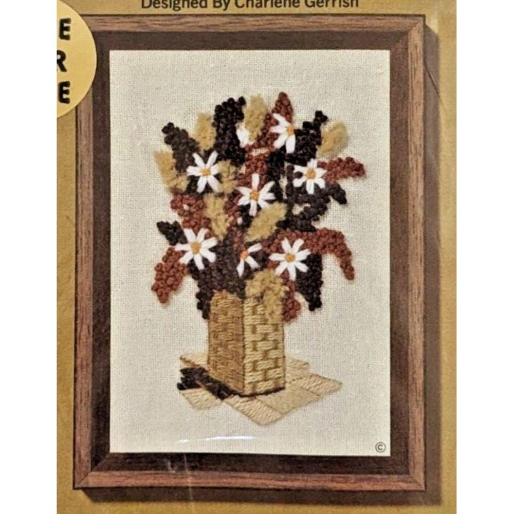 Vintage 70's Crewel Embroidery Kit Daisy Fall Bouquet‎ 5x7" Jiffy Stitchery 287